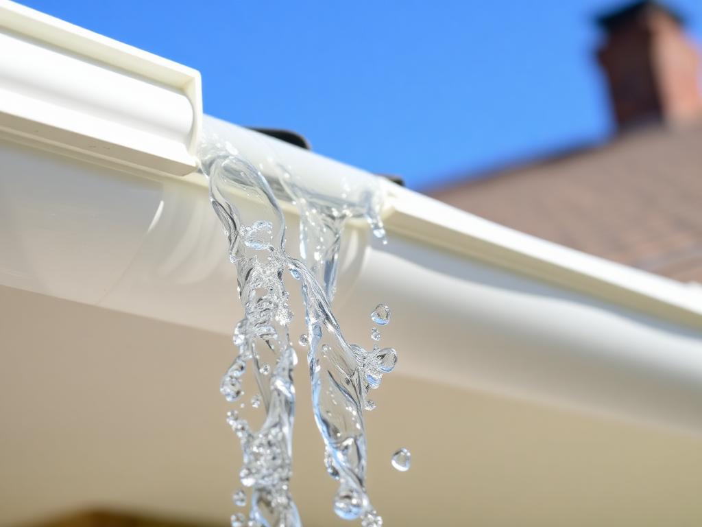 Close-up of clean gutters with clear water flowing freely